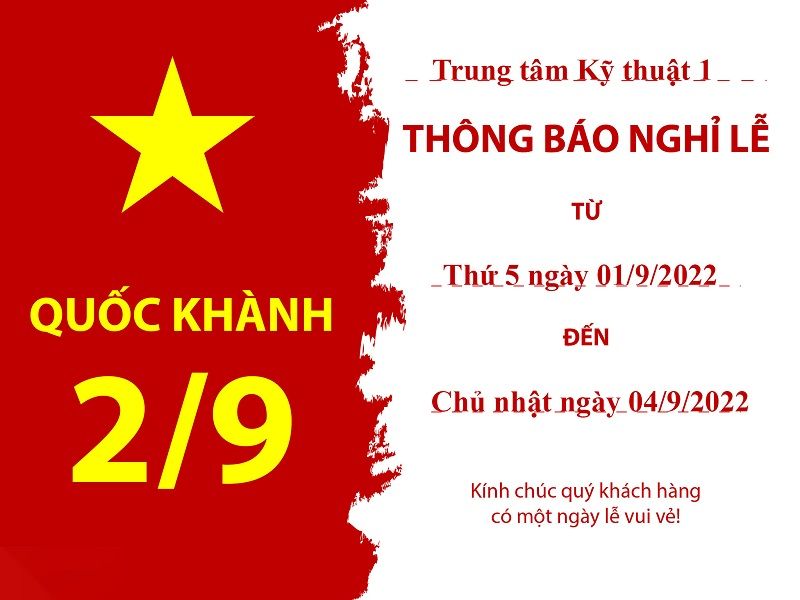 THÔNG BÁO NGHỈ LỄ QUỐC KHÁNH 02/9/2022